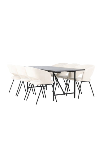 Venture Home Astrid Matbord 200*75 - Mattsvart / Mattsvart MDF med faner +Day Dining Chair - Mattsvart / Vit Linne _6
