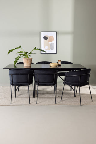 Venture Home Astrid Matbord 200*75 - Mattsvart / Mattsvart MDF med faner +Selma Matstol - Svart / Svart sammet _6