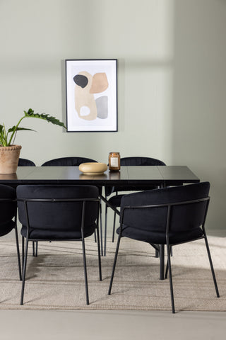 Venture Home Astrid Matbord 200*75 - Mattsvart / Mattsvart MDF med faner +Selma Matstol - Svart / Svart sammet _6