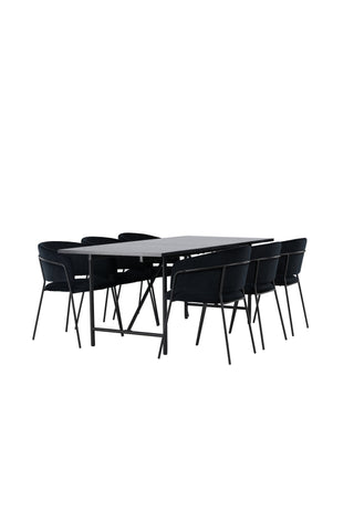Venture Home Astrid Matbord 200*75 - Mattsvart / Mattsvart MDF med faner +Selma Matstol - Svart / Svart sammet _6