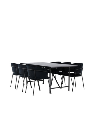 Venture Home Astrid Matbord 200*75 - Mattsvart / Mattsvart MDF med faner +Selma Matstol - Svart / Svart sammet _6