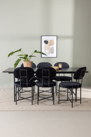 Venture Home Astrid Matbord 200*75 - Mattsvart / Mattsvart MDF med faner +Stella Matstol - Svart / Svart Sammet _6