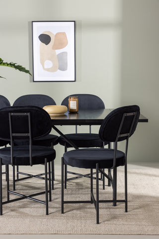 Venture Home Astrid Matbord 200*75 - Mattsvart / Mattsvart MDF med faner +Stella Matstol - Svart / Svart Sammet _6
