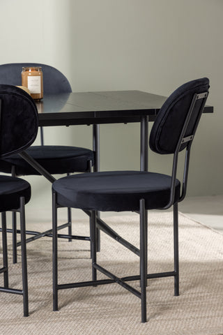 Venture Home Astrid Matbord 200*75 - Mattsvart / Mattsvart MDF med faner +Stella Matstol - Svart / Svart Sammet _6