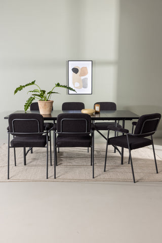 Venture Home Astrid Matbord 200*75 - Mattsvart / Mattsvart MDF med faner +Yesterday Dining Chair - Svart / Svart Boucle _6