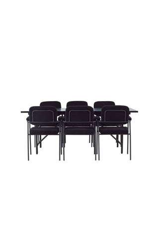 Venture Home Astrid Matbord 200*75 - Mattsvart / Mattsvart MDF med faner +Yesterday Dining Chair - Svart / Svart Boucle _6