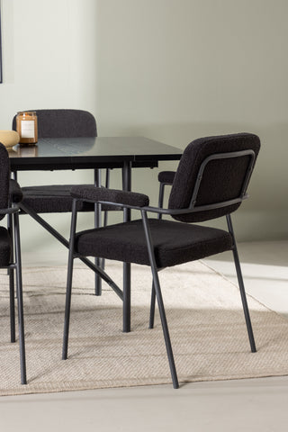 Venture Home Astrid Matbord 200*75 - Mattsvart / Mattsvart MDF med faner +Yesterday Dining Chair - Svart / Svart Boucle _6