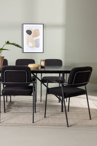 Venture Home Astrid Matbord 200*75 - Mattsvart / Mattsvart MDF med faner +Yesterday Dining Chair - Svart / Svart Boucle _6