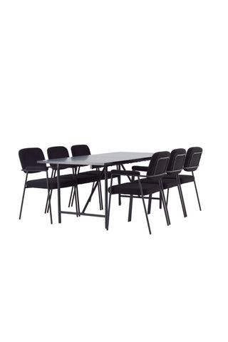 Venture Home Astrid Matbord 200*75 - Mattsvart / Mattsvart MDF med faner +Yesterday Dining Chair - Svart / Svart Boucle _6