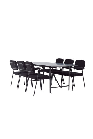 Venture Home Astrid Matbord 200*75 - Mattsvart / Mattsvart MDF med faner +Yesterday Dining Chair - Svart / Svart Boucle _6