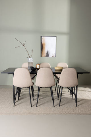 Venture Home Astrid Matbord 200*75 - Mattsvart / Mattsvart MDF med faner +Polar Matstol - Svart / Beige Boucle _6