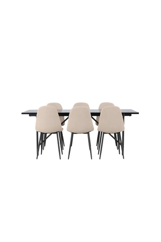 Venture Home Astrid Matbord 200*75 - Mattsvart / Mattsvart MDF med faner +Polar Matstol - Svart / Beige Boucle _6