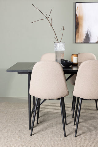 Venture Home Astrid Matbord 200*75 - Mattsvart / Mattsvart MDF med faner +Polar Matstol - Svart / Beige Boucle _6