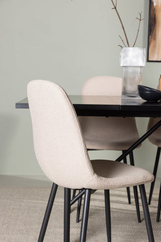 Venture Home Astrid Matbord 200*75 - Mattsvart / Mattsvart MDF med faner +Polar Matstol - Svart / Beige Boucle _6