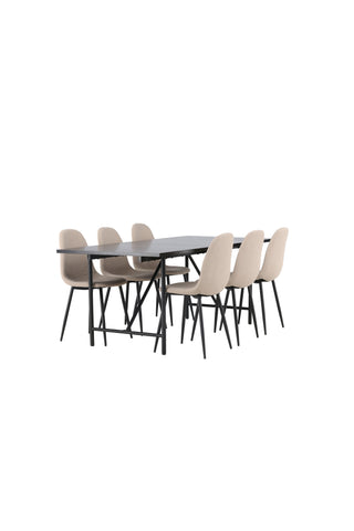 Venture Home Astrid Matbord 200*75 - Mattsvart / Mattsvart MDF med faner +Polar Matstol - Svart / Beige Boucle _6