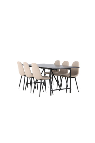 Venture Home Astrid Matbord 200*75 - Mattsvart / Mattsvart MDF med faner +Polar Matstol - Svart / Beige Boucle _6