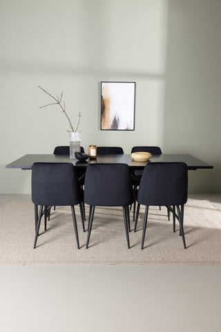 Venture Home Astrid Matbord 200*75 - Mattsvart / Mattsvart MDF med faner +Nattmatstol - Svart / Svart sammet _6