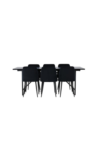 Venture Home Astrid Matbord 200*75 - Mattsvart / Mattsvart MDF med faner +Nattmatstol - Svart / Svart sammet _6