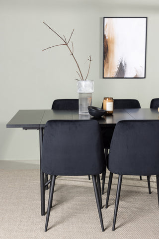 Venture Home Astrid Matbord 200*75 - Mattsvart / Mattsvart MDF med faner +Nattmatstol - Svart / Svart sammet _6