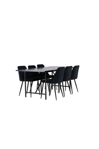 Venture Home Astrid Matbord 200*75 - Mattsvart / Mattsvart MDF med faner +Nattmatstol - Svart / Svart sammet _6