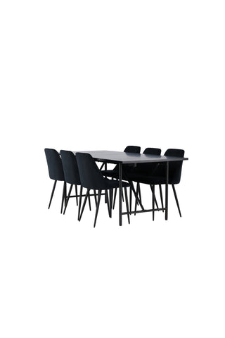 Venture Home Astrid Matbord 200*75 - Mattsvart / Mattsvart MDF med faner +Nattmatstol - Svart / Svart sammet _6