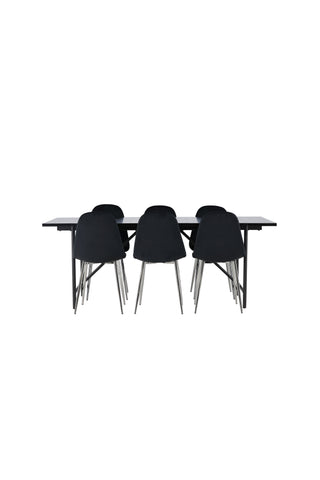Venture Home Astrid Matbord 200*75 - Mattsvart / Mattsvart MDF med faner +Polar Matstol - Svart sammet / Krom _6