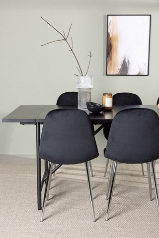 Venture Home Astrid Matbord 200*75 - Mattsvart / Mattsvart MDF med faner +Polar Matstol - Svart sammet / Krom _6