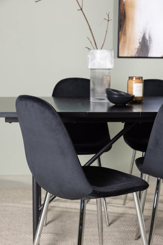 Venture Home Astrid Matbord 200*75 - Mattsvart / Mattsvart MDF med faner +Polar Matstol - Svart sammet / Krom _6