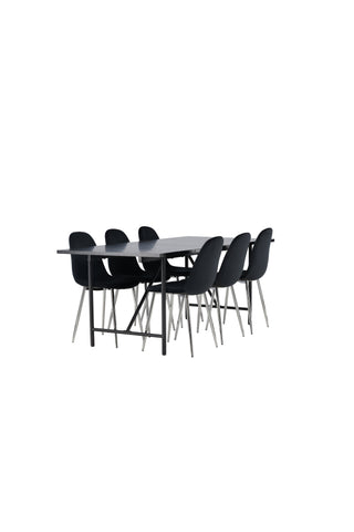 Venture Home Astrid Matbord 200*75 - Mattsvart / Mattsvart MDF med faner +Polar Matstol - Svart sammet / Krom _6
