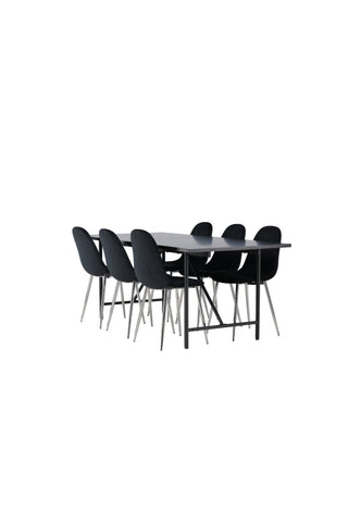 Venture Home Astrid Matbord 200*75 - Mattsvart / Mattsvart MDF med faner +Polar Matstol - Svart sammet / Krom _6