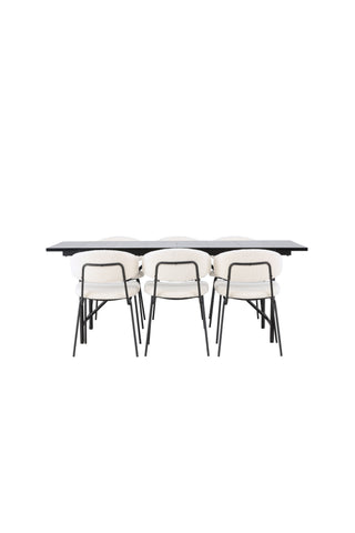 Venture Home Astrid Matbord 200*75 - Mattsvart / Mattsvart MDF med faner +Chico Matstol - Svart / Vit Boucle _6