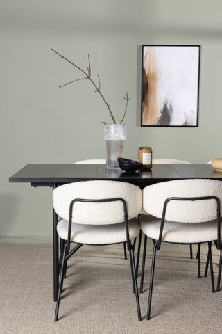 Venture Home Astrid Matbord 200*75 - Mattsvart / Mattsvart MDF med faner +Chico Matstol - Svart / Vit Boucle _6