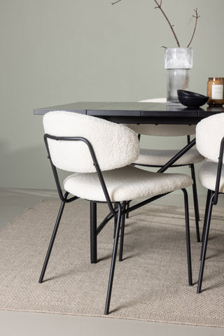 Venture Home Astrid Matbord 200*75 - Mattsvart / Mattsvart MDF med faner +Chico Matstol - Svart / Vit Boucle _6
