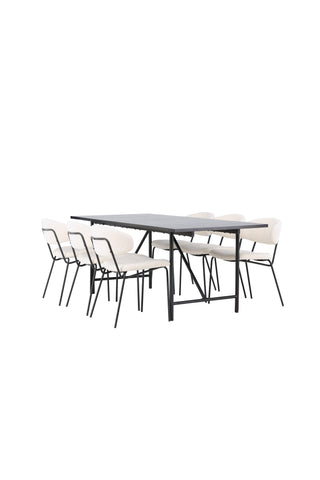 Venture Home Astrid Matbord 200*75 - Mattsvart / Mattsvart MDF med faner +Chico Matstol - Svart / Vit Boucle _6