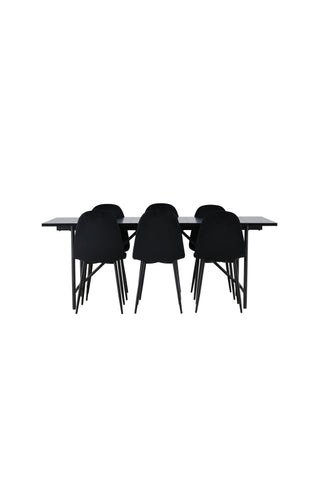 Venture Home Astrid Matbord 200*75 - Mattsvart / Mattsvart MDF med faner +Polar Matstol - Svarta ben / Svart sammet _6