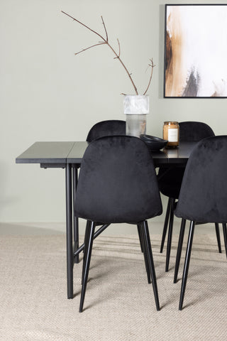 Venture Home Astrid Matbord 200*75 - Mattsvart / Mattsvart MDF med faner +Polar Matstol - Svarta ben / Svart sammet _6