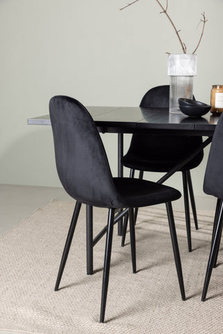 Venture Home Astrid Matbord 200*75 - Mattsvart / Mattsvart MDF med faner +Polar Matstol - Svarta ben / Svart sammet _6