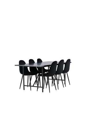 Venture Home Astrid Matbord 200*75 - Mattsvart / Mattsvart MDF med faner +Polar Matstol - Svarta ben / Svart sammet _6