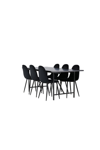 Venture Home Astrid Matbord 200*75 - Mattsvart / Mattsvart MDF med faner +Polar Matstol - Svarta ben / Svart sammet _6