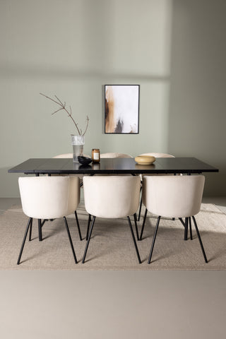 Venture Home Astrid Matbord 200*75 - Mattsvart / Mattsvart MDF med faner +Berit Stol - Svart / Beige Sammet _6