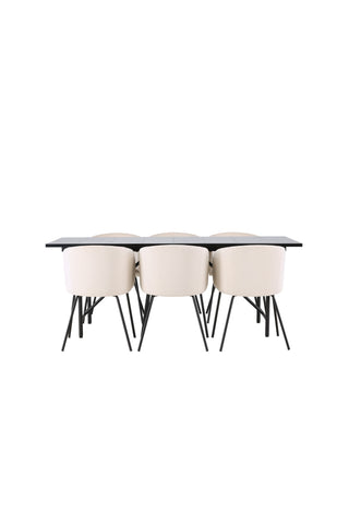 Venture Home Astrid Matbord 200*75 - Mattsvart / Mattsvart MDF med faner +Berit Stol - Svart / Beige Sammet _6
