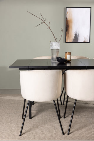 Venture Home Astrid Matbord 200*75 - Mattsvart / Mattsvart MDF med faner +Berit Stol - Svart / Beige Sammet _6