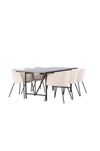 Venture Home Astrid Matbord 200*75 - Mattsvart / Mattsvart MDF med faner +Berit Stol - Svart / Beige Sammet _6
