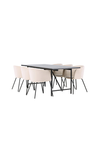 Venture Home Astrid Matbord 200*75 - Mattsvart / Mattsvart MDF med faner +Berit Stol - Svart / Beige Sammet _6