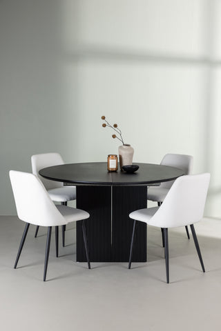 Venture Home Matilda Matbord φ130 - Svart / Svart MDF med faner +Nattmatstol - Svart / Vit PU _4
