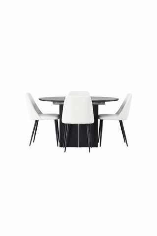 Venture Home Matilda Matbord φ130 - Svart / Svart MDF med faner +Nattmatstol - Svart / Vit PU _4