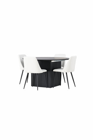 Venture Home Matilda Matbord φ130 - Svart / Svart MDF med faner +Nattmatstol - Svart / Vit PU _4
