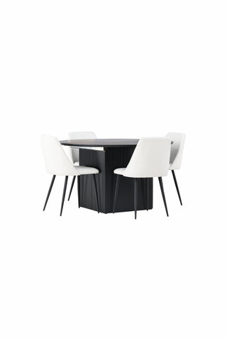 Venture Home Matilda Matbord φ130 - Svart / Svart MDF med faner +Nattmatstol - Svart / Vit PU _4