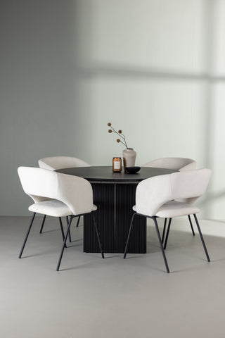 Venture Home Matilda Matbord φ130 - Svart / Svart MDF med faner +Day Dining Chair - Mattsvart / Vit Linne _4