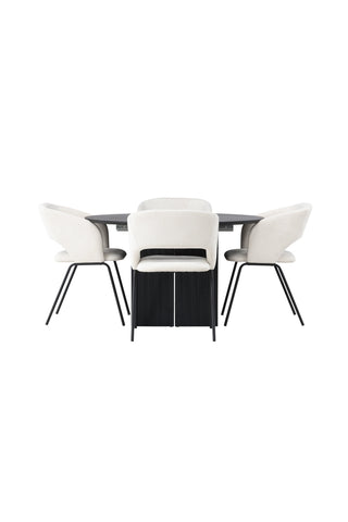 Venture Home Matilda Matbord φ130 - Svart / Svart MDF med faner +Day Dining Chair - Mattsvart / Vit Linne _4